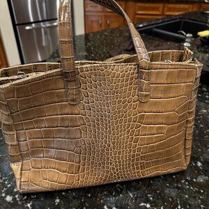 Brown Croc-Embossed Structured Tote Bag